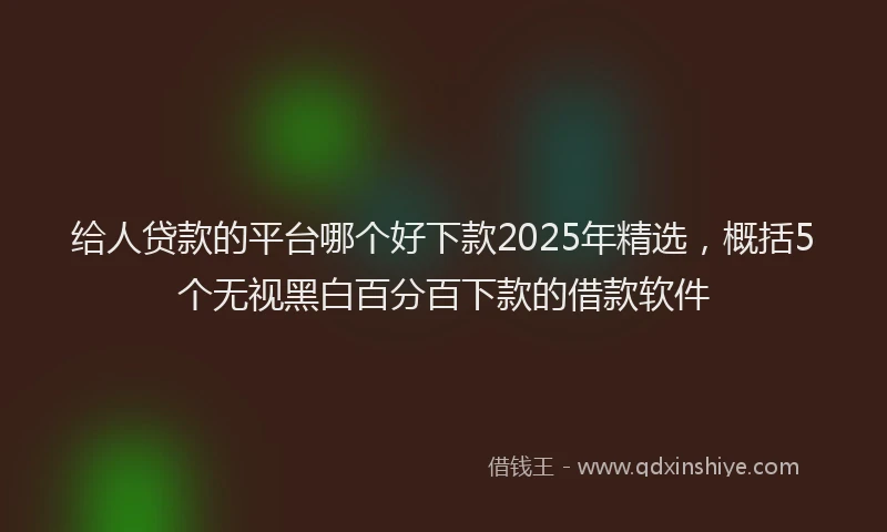 给人贷款的平台哪个好下款2025年精选，概括5个无视黑白百分百下款的借款软件