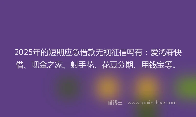 2025年的短期应急借款无视征信吗有：爱鸿森快借、现金之家、射手花、花豆分期、用钱宝等。