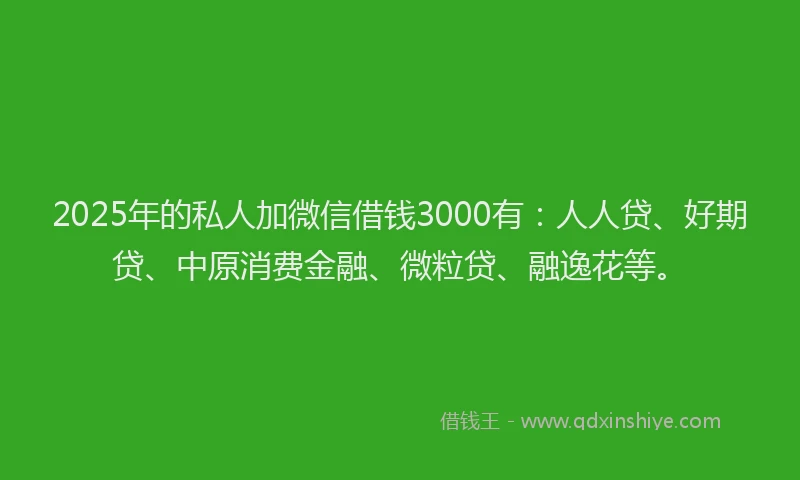 2025年的私人加微信借钱3000有：人人贷、好期贷、中原消费金融、微粒贷、融逸花等。