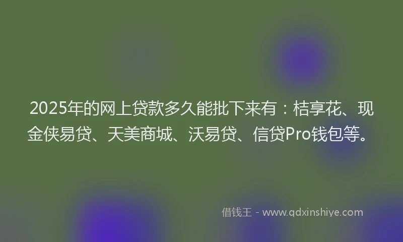 2025年的网上贷款多久能批下来有：桔享花、现金侠易贷、天美商城、沃易贷、信贷Pro钱包等。