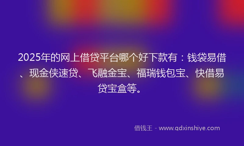 2025年的网上借贷平台哪个好下款有：钱袋易借、现金侠速贷、飞融金宝、福瑞钱包宝、快借易贷宝盒等。
