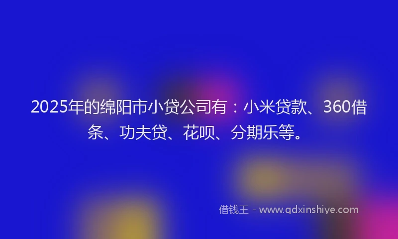 2025年的绵阳市小贷公司有：小米贷款、360借条、功夫贷、花呗、分期乐等。