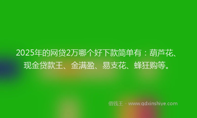 2025年的网贷2万哪个好下款简单有：葫芦花、现金贷款王、金满盈、易支花、蜂狂购等。