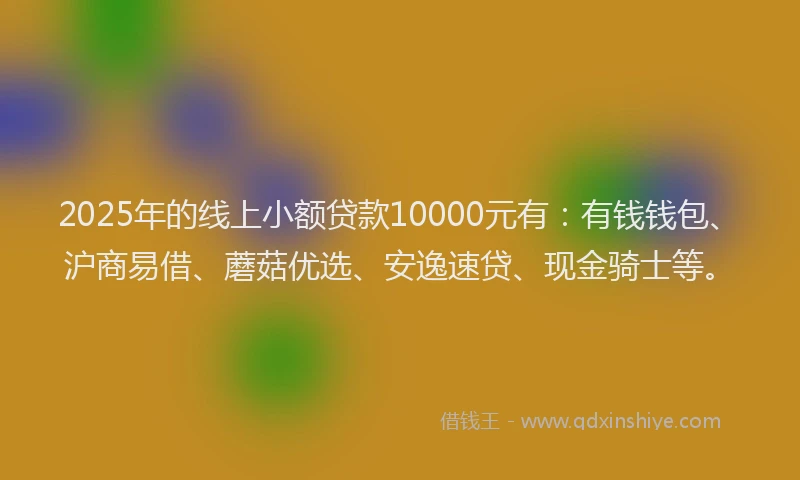 2025年的线上小额贷款10000元有：有钱钱包、沪商易借、蘑菇优选、安逸速贷、现金骑士等。