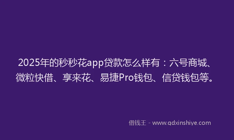 2025年的秒秒花app贷款怎么样有：六号商城、微粒快借、享来花、易捷Pro钱包、信贷钱包等。