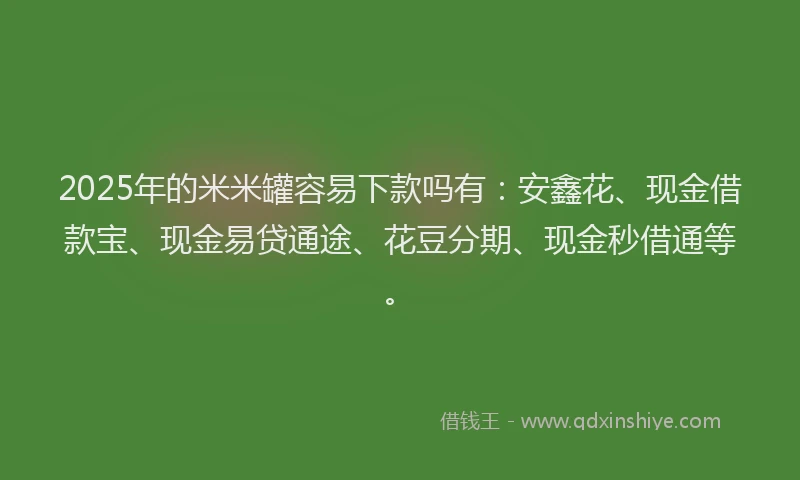 2025年的米米罐容易下款吗有：安鑫花、现金借款宝、现金易贷通途、花豆分期、现金秒借通等。