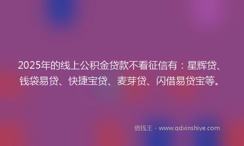 2025年的线上公积金贷款不看征信有：星辉贷、钱袋易贷、快捷宝贷、麦芽贷、闪借易贷宝等。