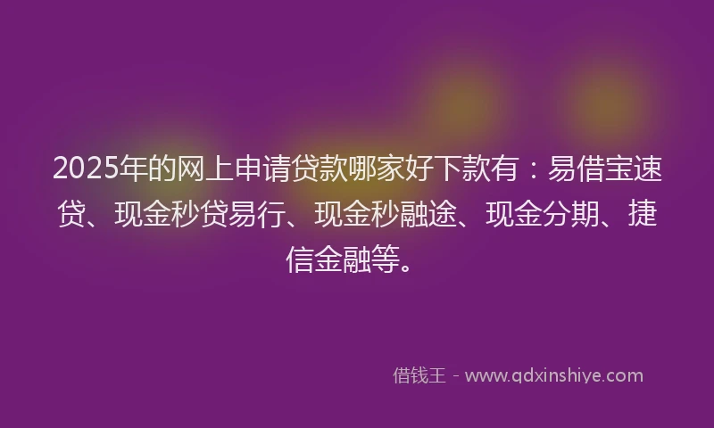 2025年的网上申请贷款哪家好下款有：易借宝速贷、现金秒贷易行、现金秒融途、现金分期、捷信金融等。