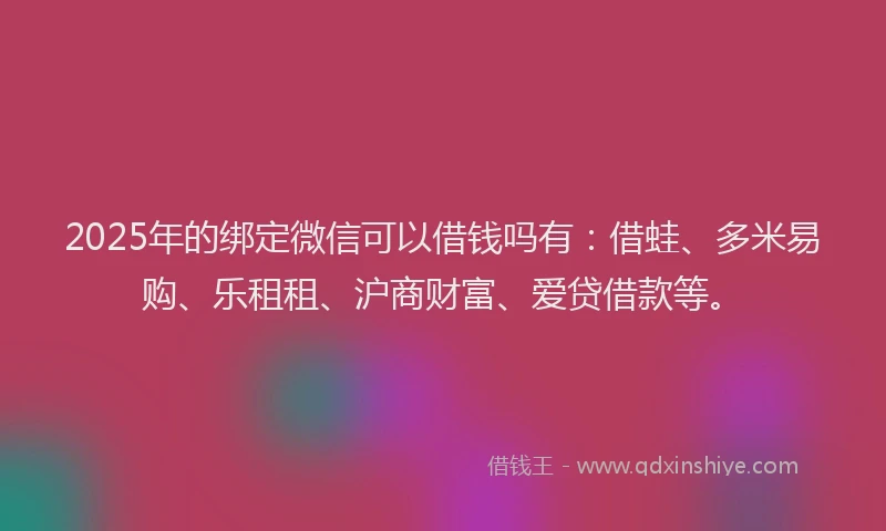 2025年的绑定微信可以借钱吗有：借蛙、多米易购、乐租租、沪商财富、爱贷借款等。