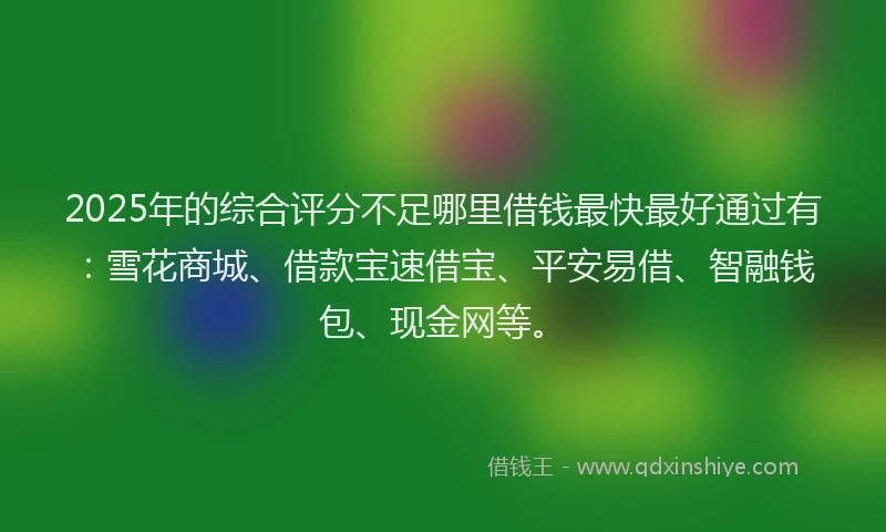 2025年的综合评分不足哪里借钱最快最好通过有：雪花商城、借款宝速借宝、平安易借、智融钱包、现金网等。