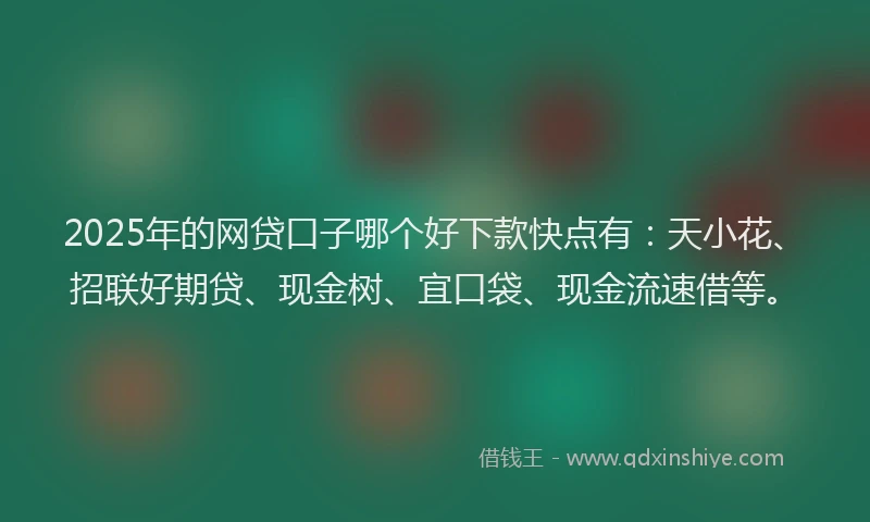 2025年的网贷口子哪个好下款快点有：天小花、招联好期贷、现金树、宜口袋、现金流速借等。