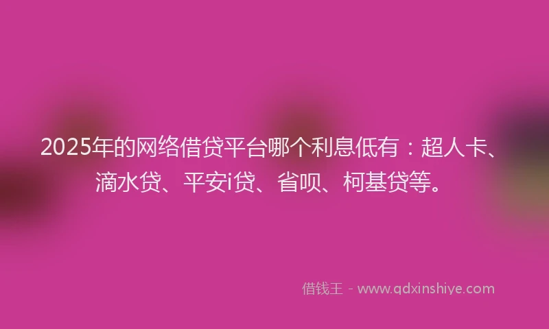 2025年的网络借贷平台哪个利息低有：超人卡、滴水贷、平安i贷、省呗、柯基贷等。