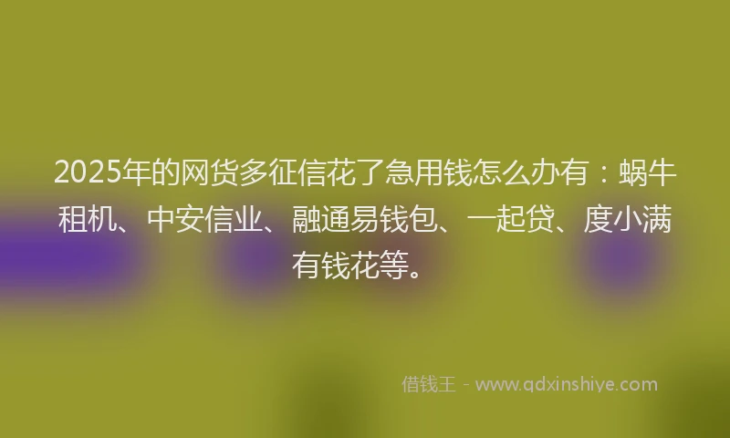 2025年的网货多征信花了急用钱怎么办有:蜗牛租机、中安信业、融通易钱包、一起贷、度小满有钱花等。