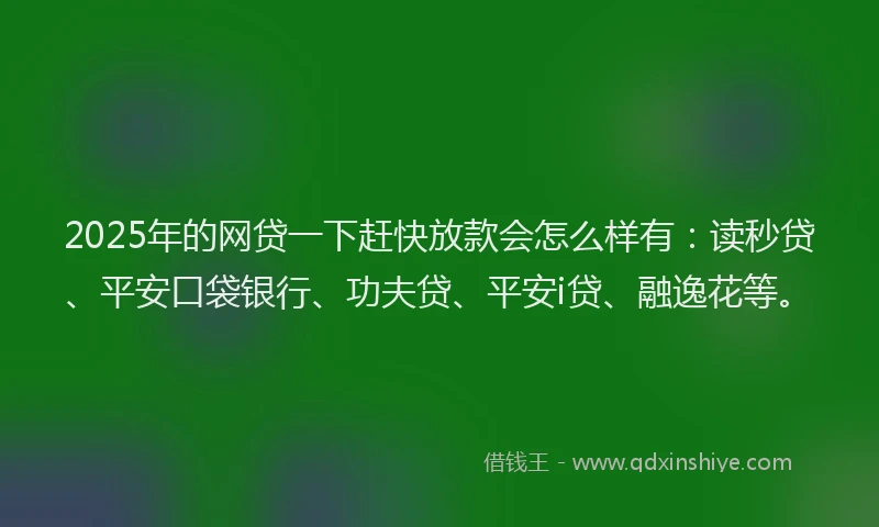 2025年的网贷一下赶快放款会怎么样有：读秒贷、平安口袋银行、功夫贷、平安i贷、融逸花等。