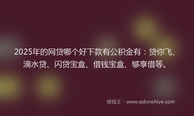 2025年的网贷哪个好下款有公积金有：贷你飞、滴水贷、闪贷宝盒、借钱宝盒、够享借等。