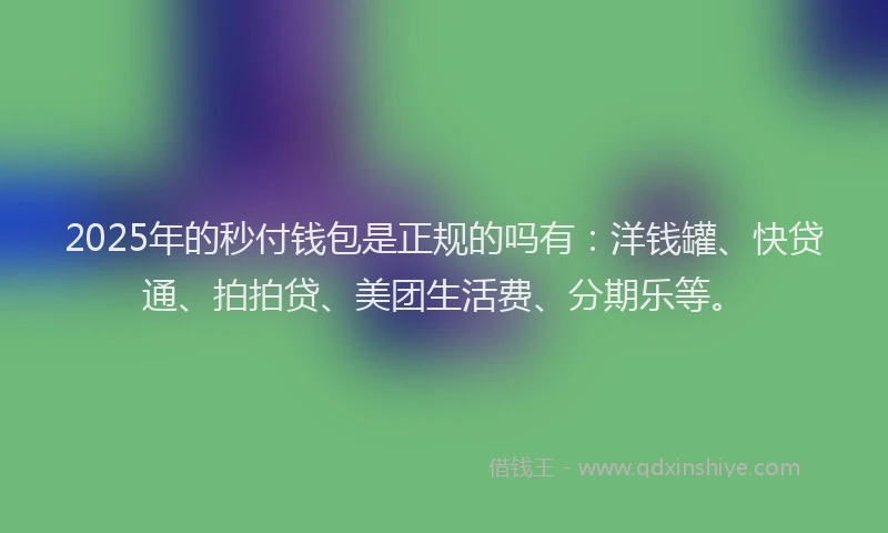 2025年的秒付钱包是正规的吗有：洋钱罐、快贷通、拍拍贷、美团生活费、分期乐等。