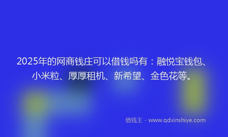 2025年的网商钱庄可以借钱吗有：融悦宝钱包、小米粒、厚厚租机、新希望、金色花等。