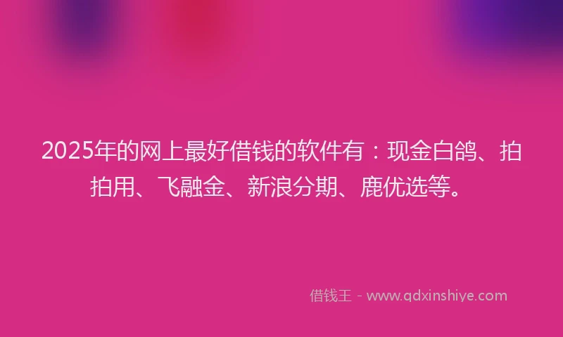 2025年的网上最好借钱的软件有：现金白鸽、拍拍用、飞融金、新浪分期、鹿优选等。