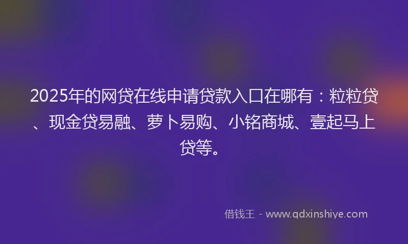 2025年的网贷在线申请贷款入口在哪有：粒粒贷、现金贷易融、萝卜易购、小铭商城、壹起马上贷等。