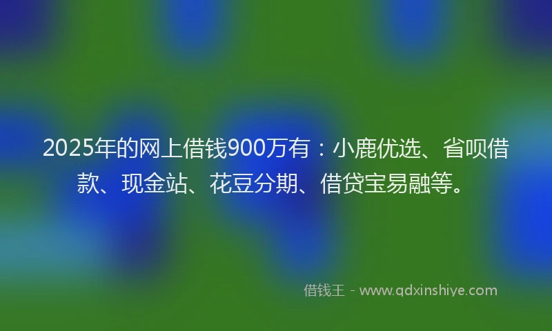 2025年的网上借钱900万有：小鹿优选、省呗借款、现金站、花豆分期、借贷宝易融等。
