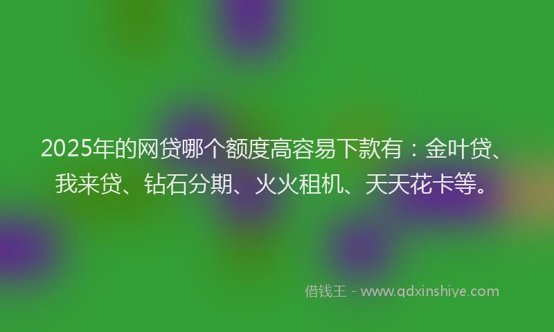 2025年的网贷哪个额度高容易下款有：金叶贷、我来贷、钻石分期、火火租机、天天花卡等。