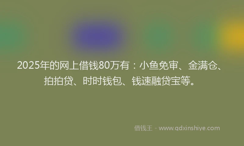 2025年的网上借钱80万有：小鱼免审、金满仓、拍拍贷、时时钱包、钱速融贷宝等。
