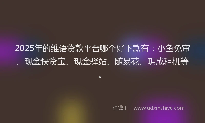 2025年的维语贷款平台哪个好下款有：小鱼免审、现金快贷宝、现金驿站、随易花、玥成租机等。