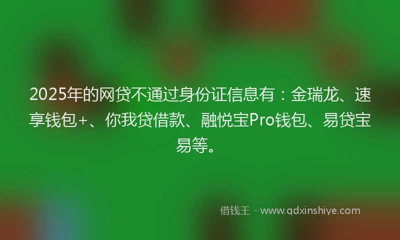 2025年的网贷不通过身份证信息有：金瑞龙、速享钱包+、你我贷借款、融悦宝Pro钱包、易贷宝易等。