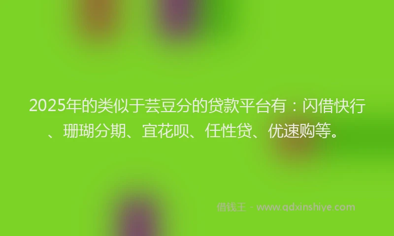 2025年的类似于芸豆分的贷款平台有：闪借快行、珊瑚分期、宜花呗、任性贷、优速购等。
