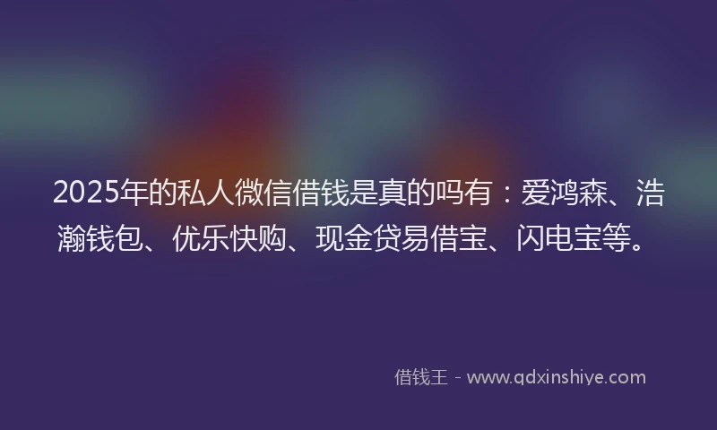 2025年的私人微信借钱是真的吗有：爱鸿森、浩瀚钱包、优乐快购、现金贷易借宝、闪电宝等。