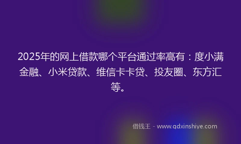 2025年的网上借款哪个平台通过率高有：度小满金融、小米贷款、维信卡卡贷、投友圈、东方汇等。