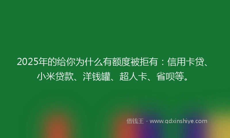 2025年的给你为什么有额度被拒有：信用卡贷、小米贷款、洋钱罐、超人卡、省呗等。