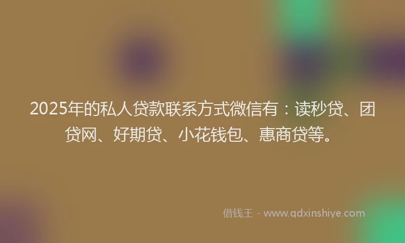 2025年的私人贷款联系方式微信有：读秒贷、团贷网、好期贷、小花钱包、惠商贷等。