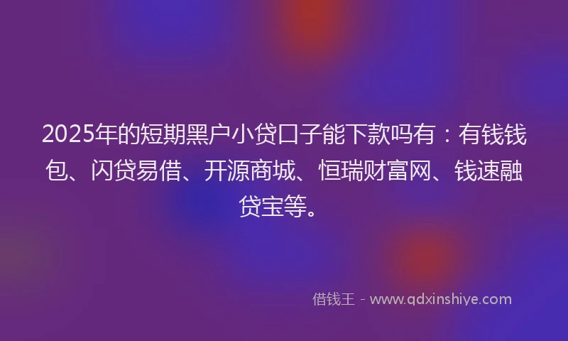 2025年的短期黑户小贷口子能下款吗有：有钱钱包、闪贷易借、开源商城、恒瑞财富网、钱速融贷宝等。