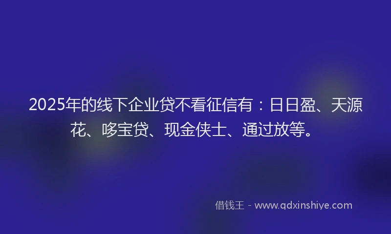 2025年的线下企业贷不看征信有：日日盈、天源花、哆宝贷、现金侠士、通过放等。
