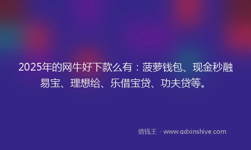 2025年的网牛好下款么有：菠萝钱包、现金秒融易宝、理想给、乐借宝贷、功夫贷等。