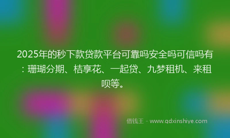 2025年的秒下款贷款平台可靠吗安全吗可信吗有：珊瑚分期、桔享花、一起贷、九梦租机、来租呗等。