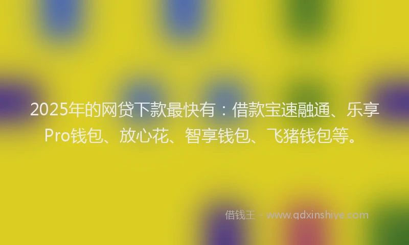 2025年的网贷下款最快有：借款宝速融通、乐享Pro钱包、放心花、智享钱包、飞猪钱包等。