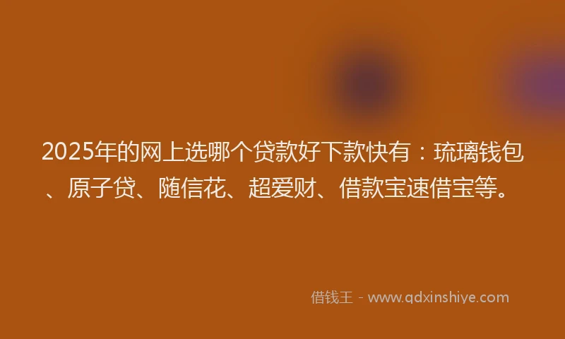 2025年的网上选哪个贷款好下款快有：琉璃钱包、原子贷、随信花、超爱财、借款宝速借宝等。