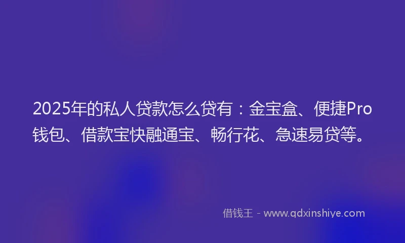 2025年的私人贷款怎么贷有：金宝盒、便捷Pro钱包、借款宝快融通宝、畅行花、急速易贷等。