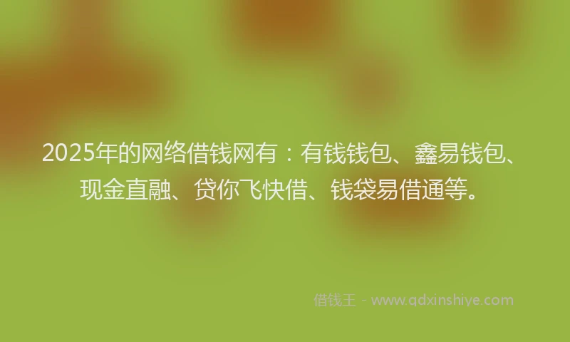 2025年的网络借钱网有：有钱钱包、鑫易钱包、现金直融、贷你飞快借、钱袋易借通等。