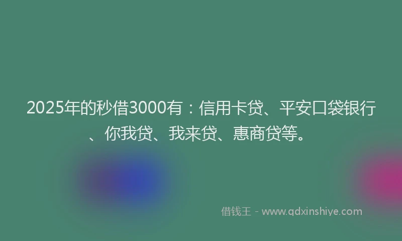 2025年的秒借3000有:信用卡贷、平安口袋银行、你我贷、我来贷、惠商贷等。