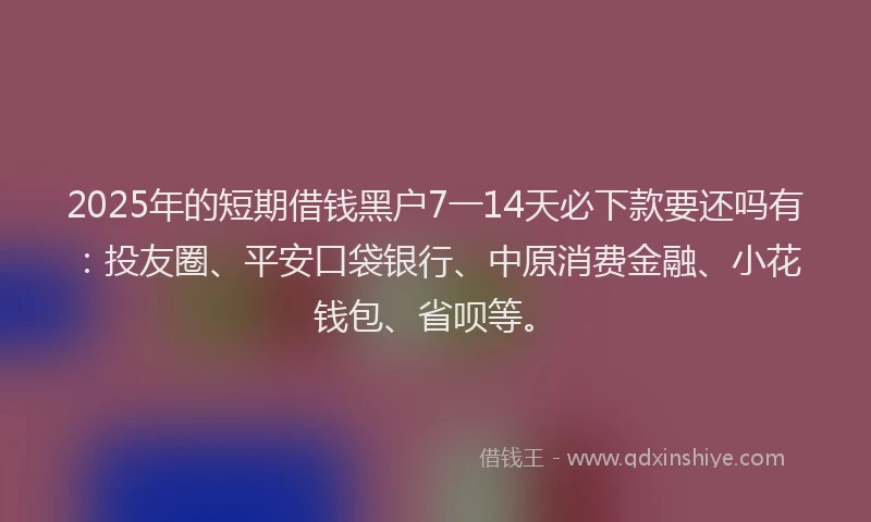 2025年的短期借钱黑户7一14天必下款要还吗有：投友圈、平安口袋银行、中原消费金融、小花钱包、省呗等。