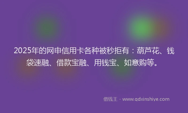 2025年的网申信用卡各种被秒拒有：葫芦花、钱袋速融、借款宝融、用钱宝、如意购等。