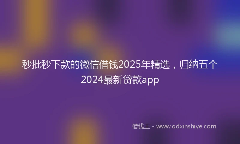 秒批秒下款的微信借钱2025年精选，归纳五个2024最新贷款app