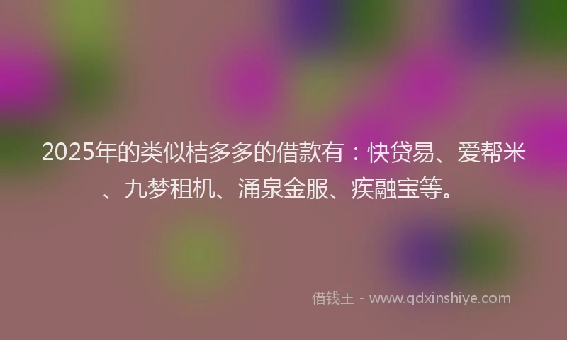2025年的类似桔多多的借款有：快贷易、爱帮米、九梦租机、涌泉金服、疾融宝等。