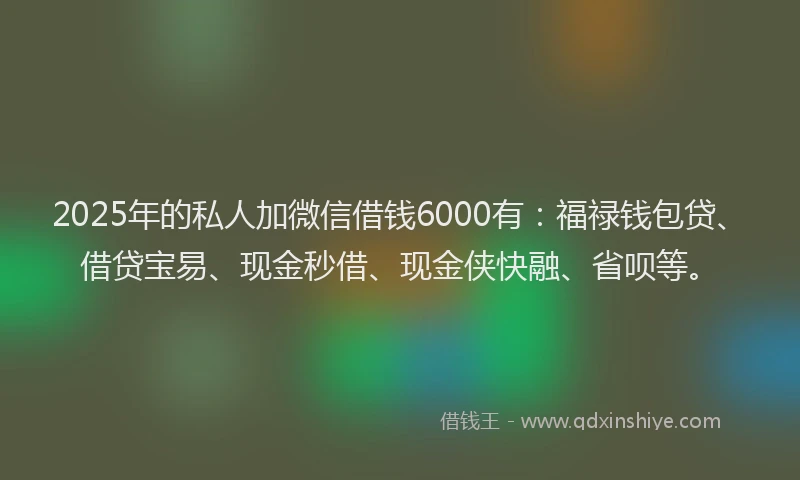 2025年的私人加微信借钱6000有：福禄钱包贷、借贷宝易、现金秒借、现金侠快融、省呗等。
