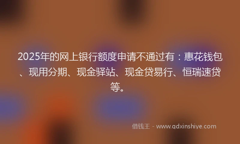 2025年的网上银行额度申请不通过有：惠花钱包、现用分期、现金驿站、现金贷易行、恒瑞速贷等。