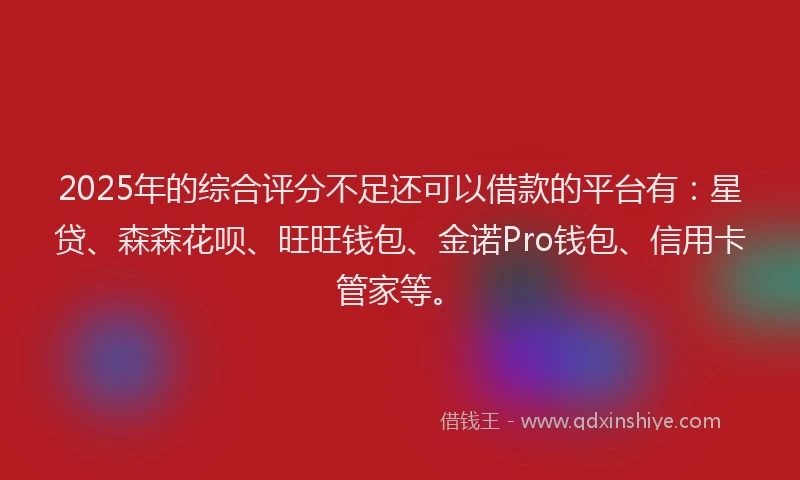 2025年的综合评分不足还可以借款的平台有：星贷、森森花呗、旺旺钱包、金诺Pro钱包、信用卡管家等。
