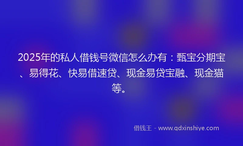 2025年的私人借钱号微信怎么办有：甄宝分期宝、易得花、快易借速贷、现金易贷宝融、现金猫等。